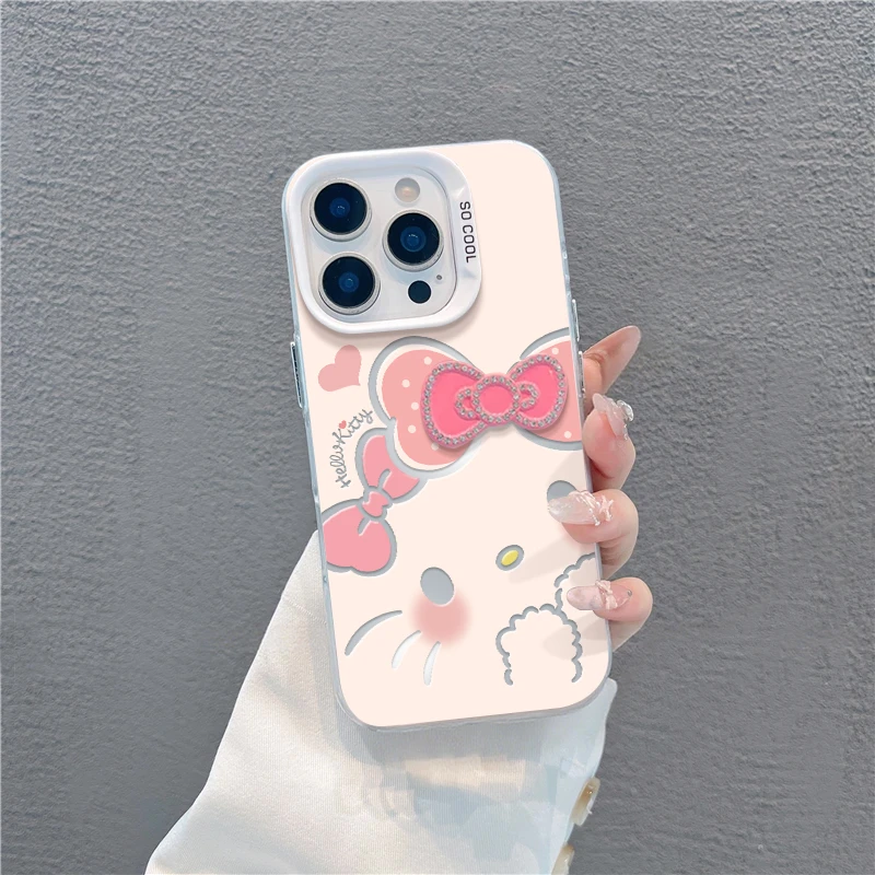 蝴蝶结kitty适用苹果16/15pro彩银imd手机壳华为oppovivo小米新款