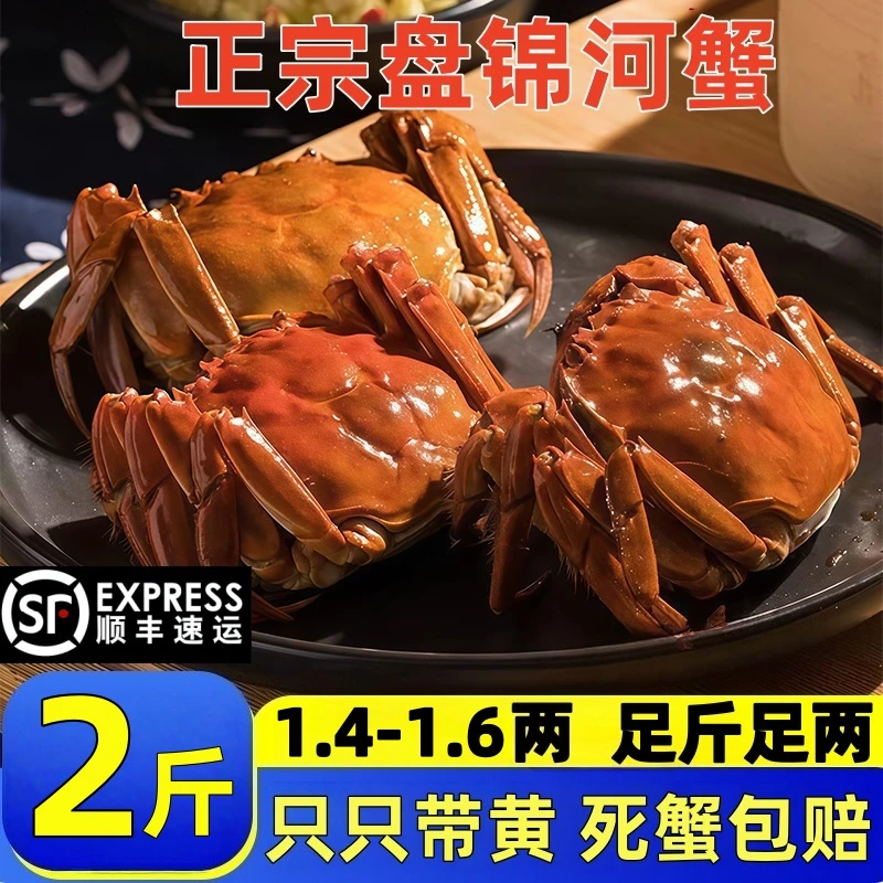 【活蟹】盘锦河蟹母蟹1.4-1.6两*2斤顺丰包邮死蟹包赔【直播间专属】