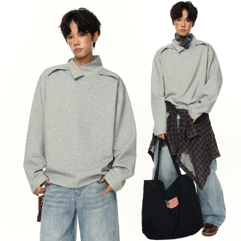 秋季美式休闲时尚宽松男士纯色长袖上衣春秋款潮流百搭复古卫衣