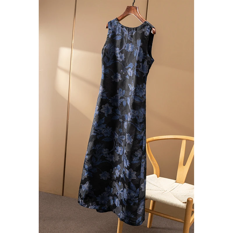 春天家 奢而不贵！法G重磅真丝香云纱花萝收腰背心连衣裙女1Y67