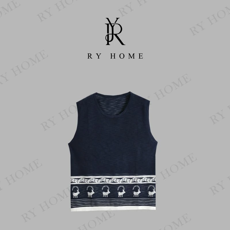 【容雨RYHOME】竹节麻撞色图案毛织马甲252M2950