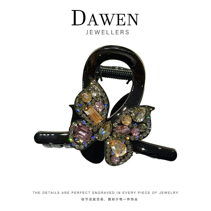 CY3037《粉黛佳人》韩国风复古超闪施家水晶蝴蝶8厘米抓夹发抓