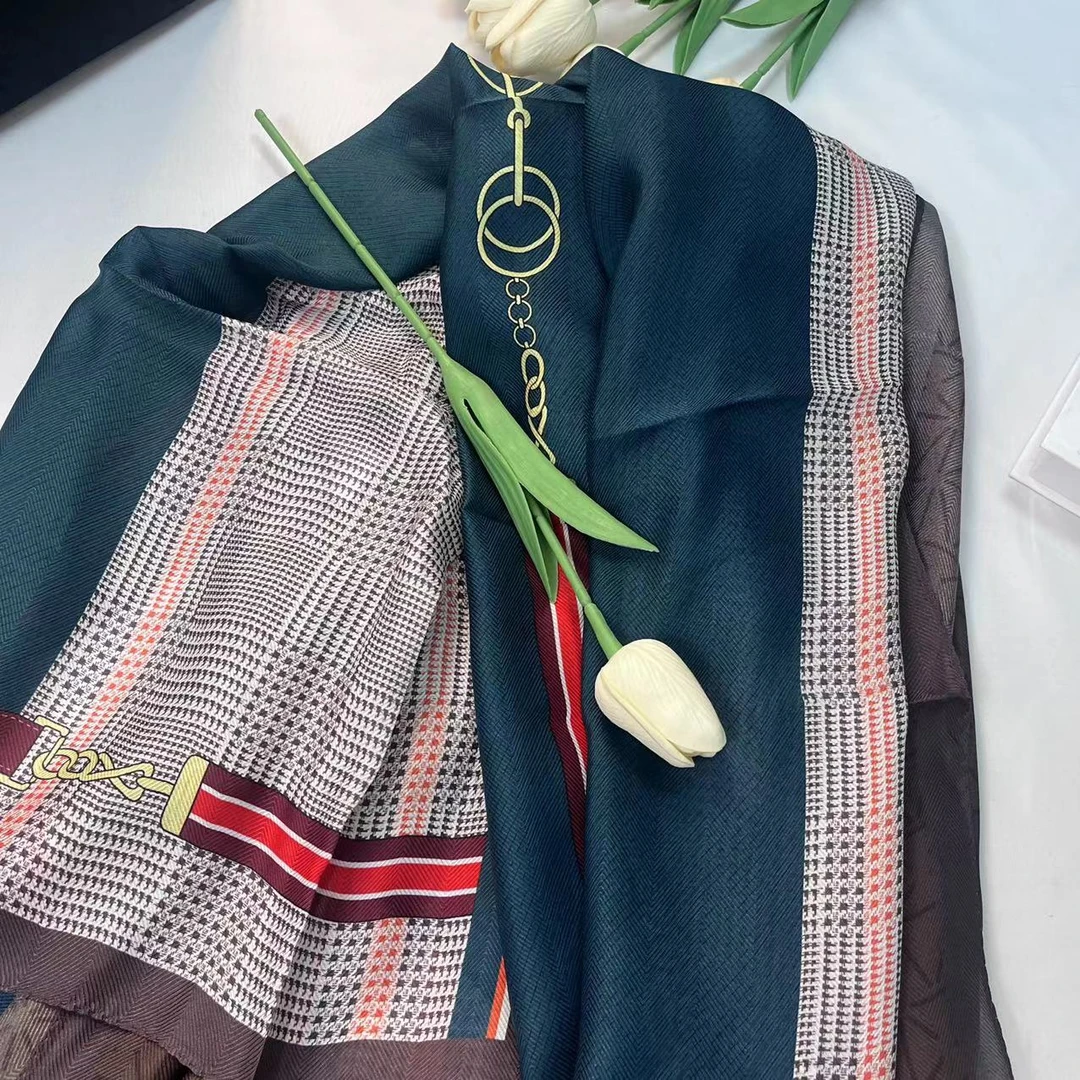 人字纹桑蚕丝长巾-雅致环扣  175*60cm丝巾 068