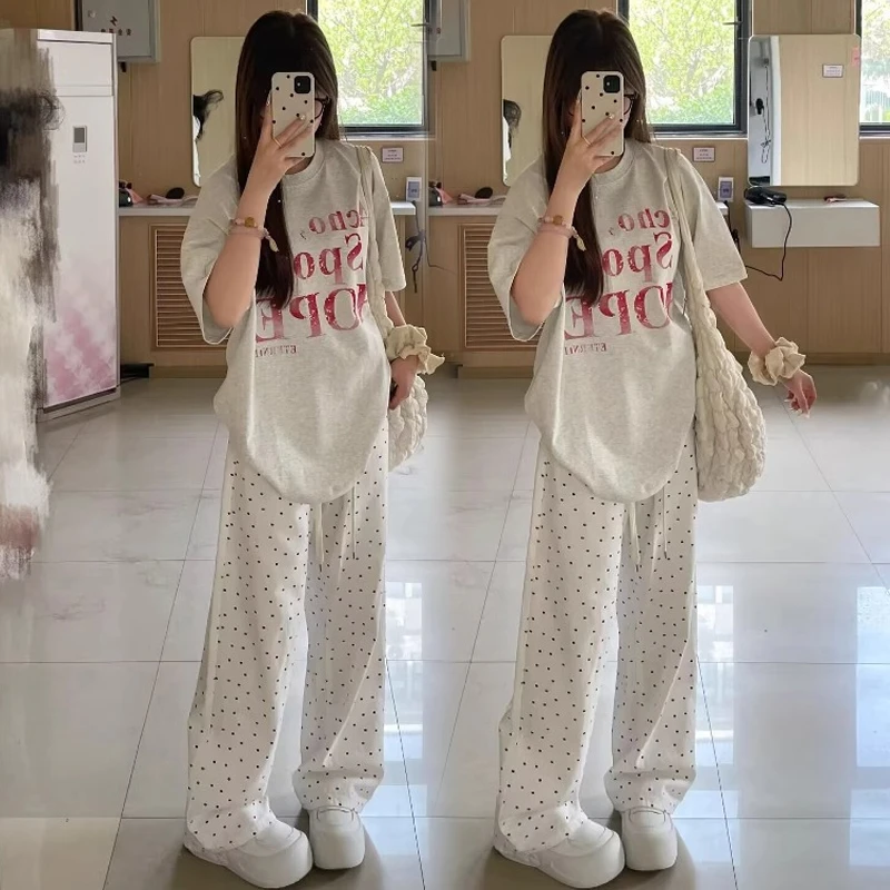 短袖长裤套装女装休闲运动服夏季高中学生网红洋气炸街一整套衣服