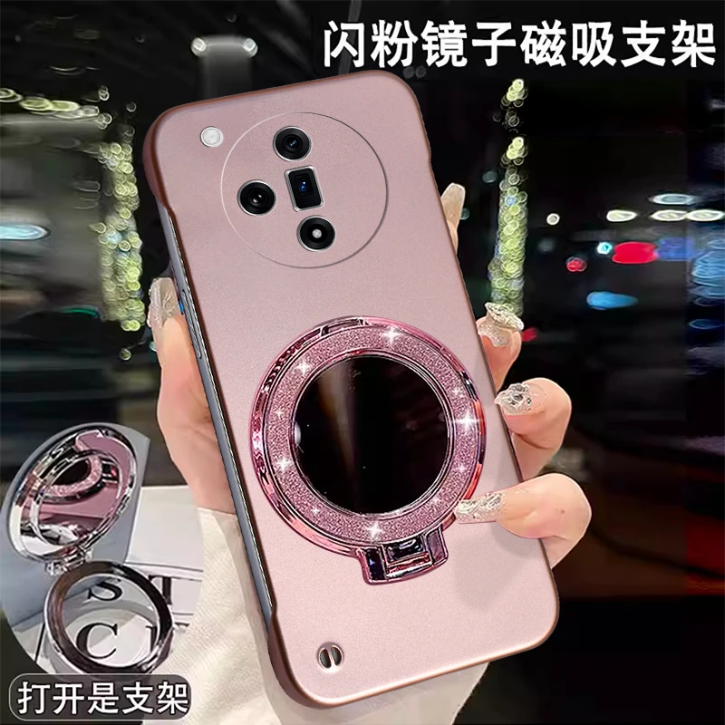 适用OPPOFindX7手机壳金属超薄潮磁吸镜头全包奢华镜子支架保护套