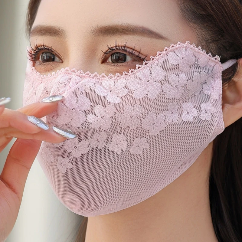 蕾丝防晒口罩女春夏花边高颜值网眼透气防紫外线遮脸面纱提花面罩