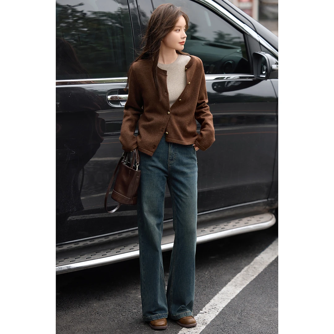 沫晗依美百搭针织开衫2025秋季新款基础圆领国风盘扣正肩外套女