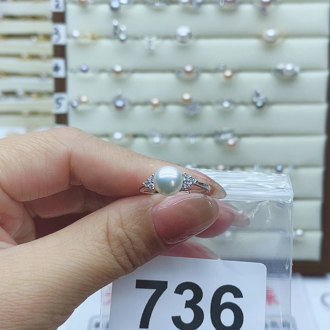 淡水珍珠戒指银S925镶嵌列****～736