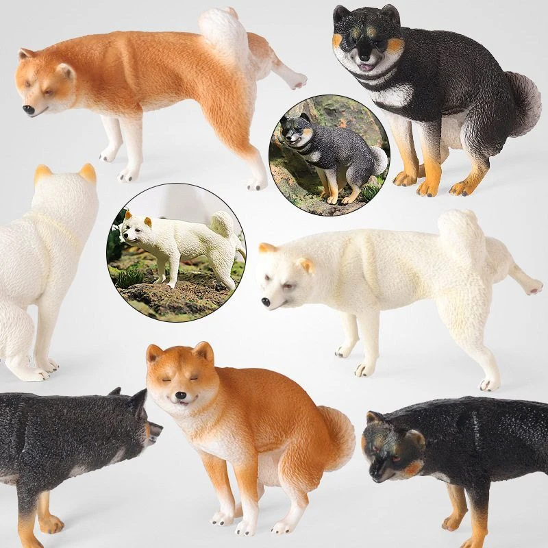动物仿真模型实心柴犬儿童认知宠物狗拉便小狗汽车载摆件桌面饰