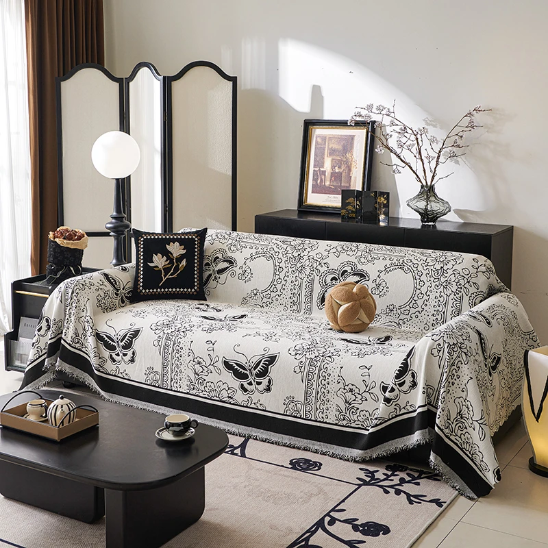 【蝶恋花】新款加厚防猫抓万能通用型沙发巾一片式全盖雪尼尔