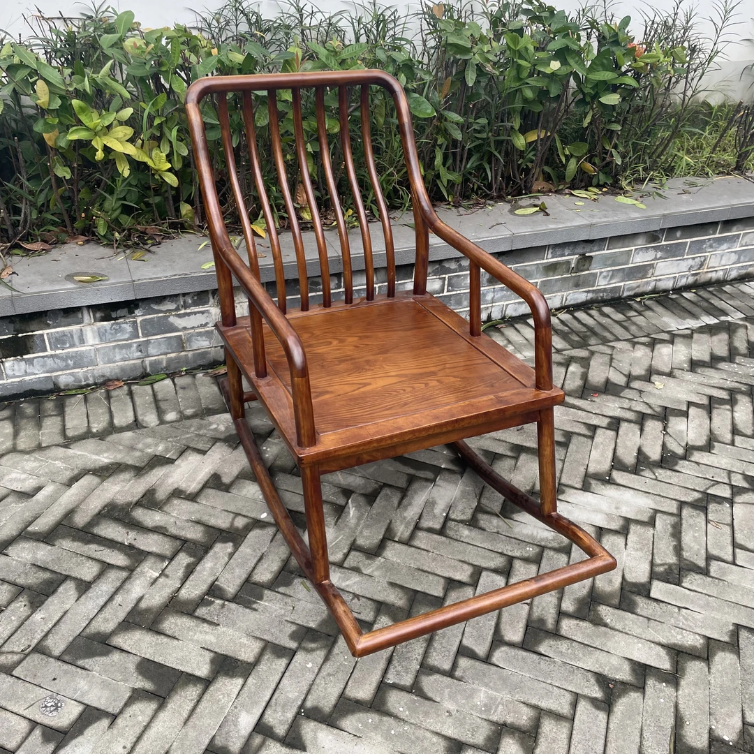 【托鞋佬】新中式实木榆木摇椅成人休闲椅阳台客厅躺椅懒人椅摇摇椅