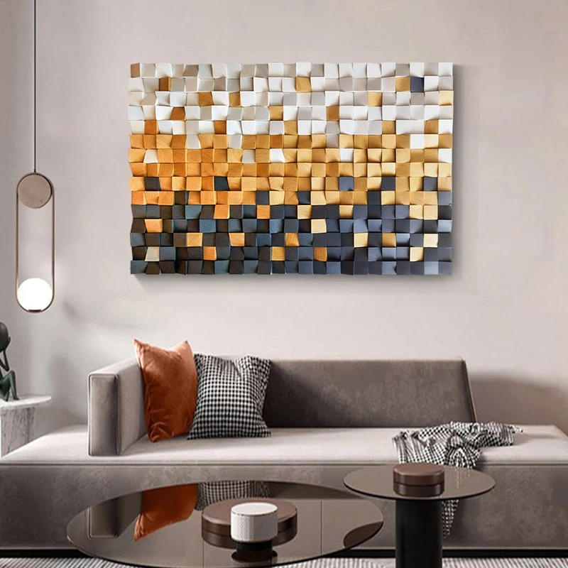 装饰画马赛克抽象创意客厅卧室挂画镶嵌木头装置艺术餐厅实物画