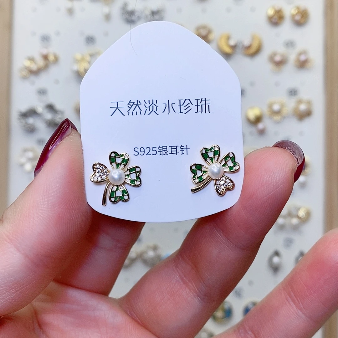 淡水珍珠耳饰银S925镶嵌