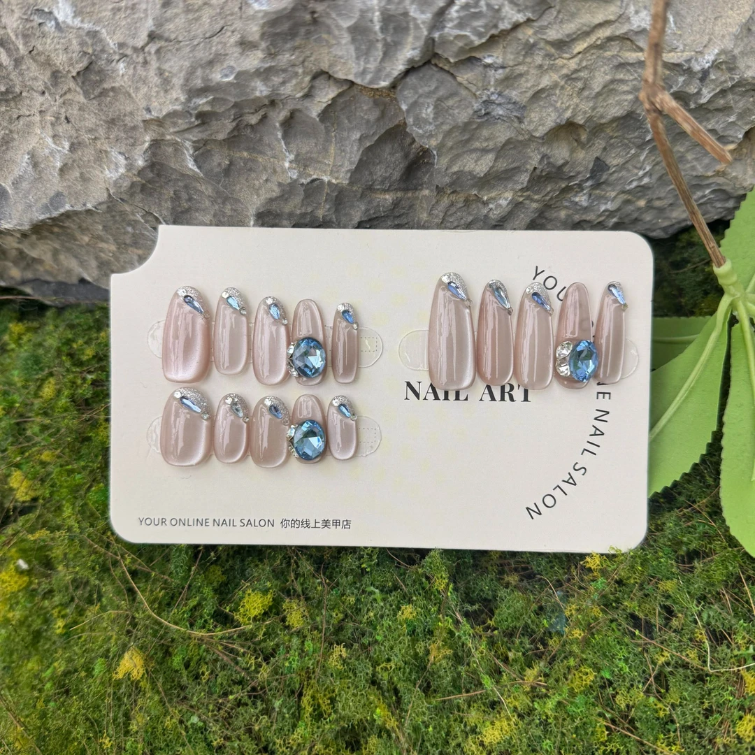 【夏日蓝钻】新款限定夏日气质轻奢鸽子蛋锆石纯手工穿戴甲