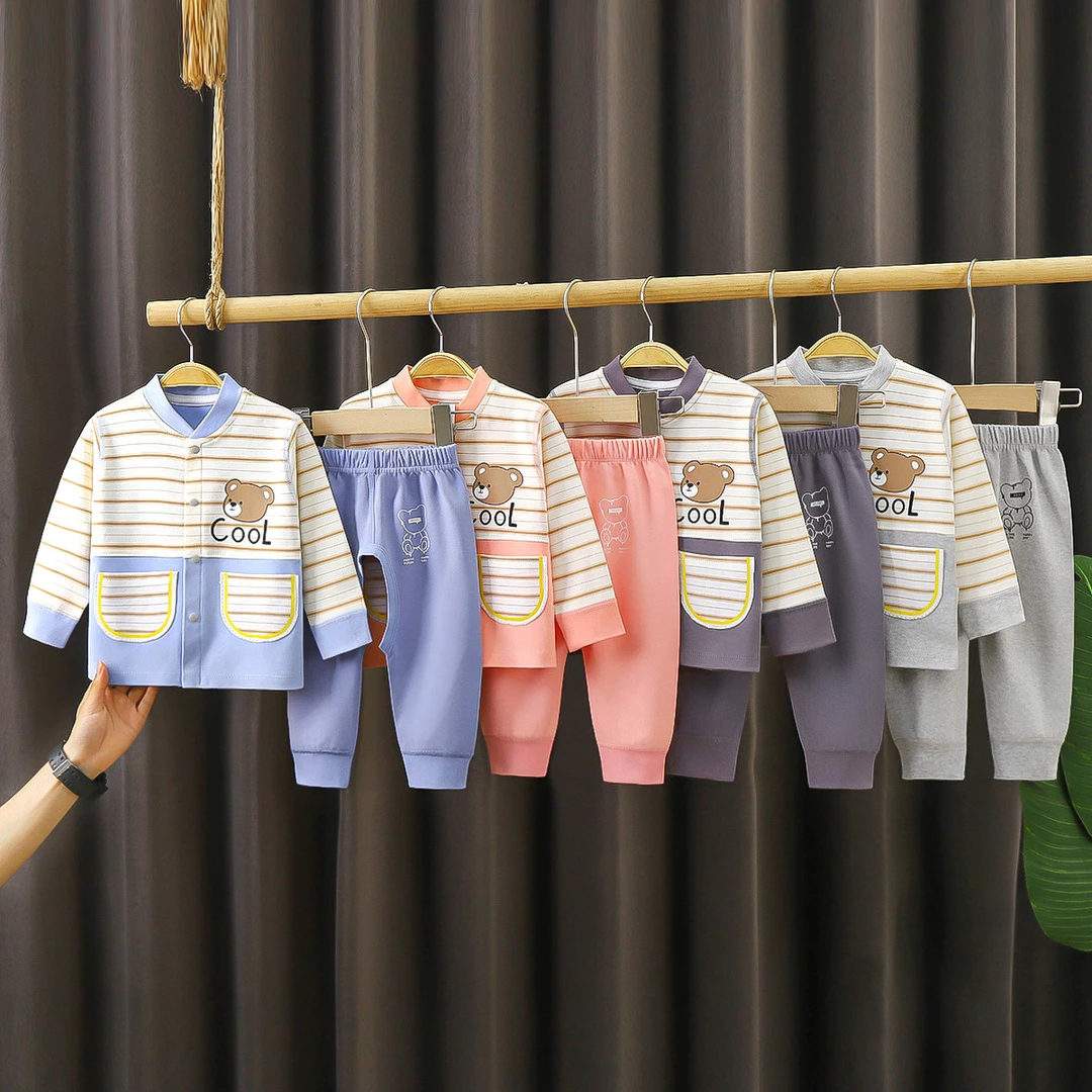 儿童春秋季纯棉秋衣秋裤男童女宝休闲时尚洋气分体装开档漏屁屁款