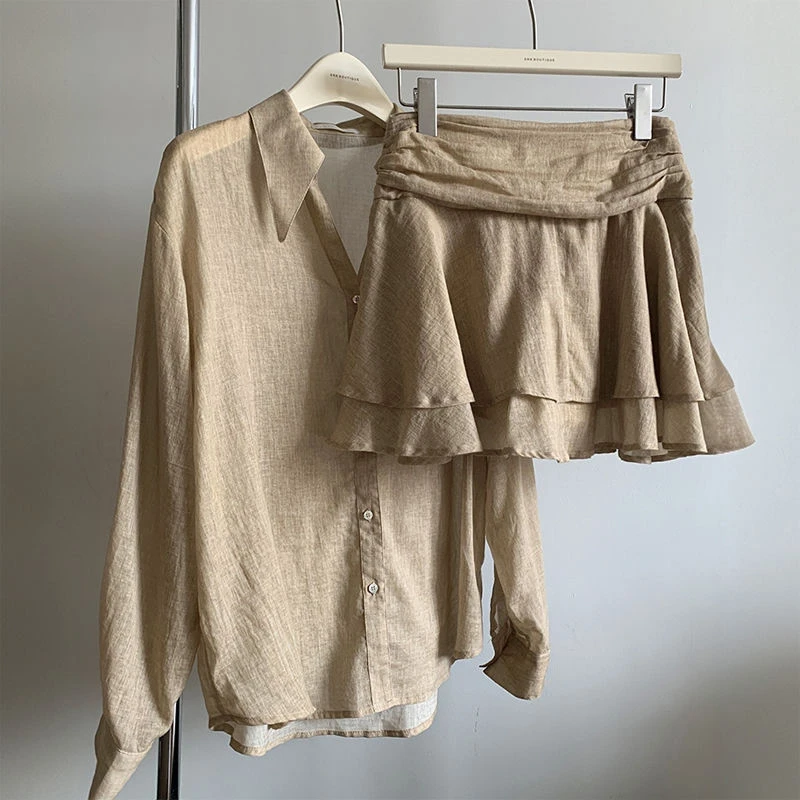 夏天薄款套装裙女2025新款小个子洋气设计感长袖上衣半身裙两件套