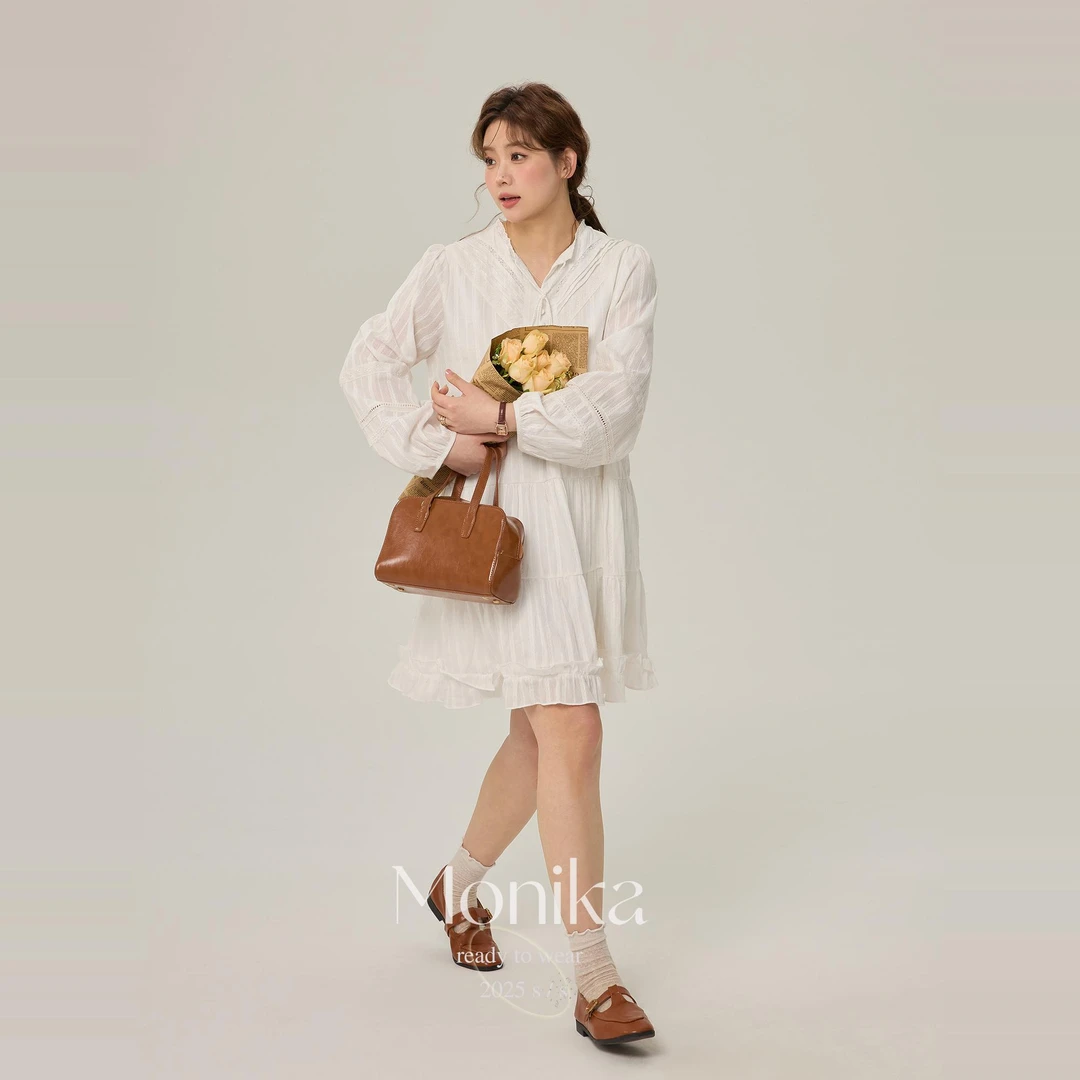 大码女装胖mm法式气质长袖白色连衣裙高级感系带小众小裙子75753