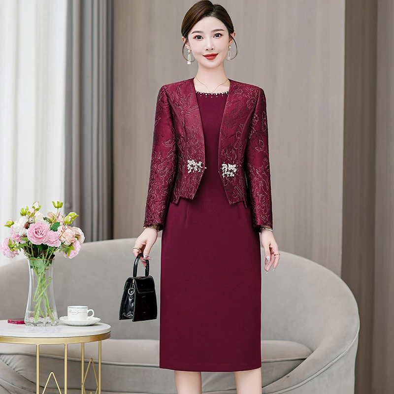 上档次连衣裙女2025年春秋冬秋婚礼妈妈装婚宴礼服喜婆婆装敬酒服