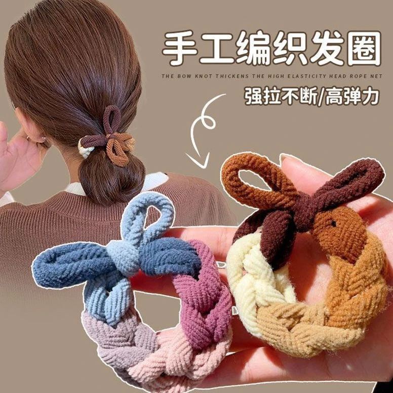 韩版风格编织加粗高力辫子筋饰蝴蝶结圈