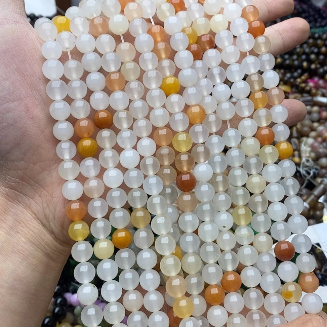 玛瑙/玉髓未镶嵌珠宝半成品一条天然8mm白体金丝玉A级