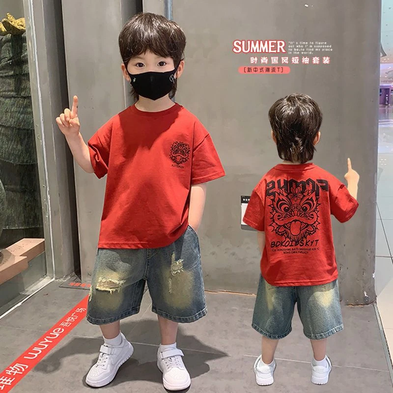 男童短袖夏装二套装2025新款中国凤宝宝夏季休闲衣服儿童韩版潮牌
