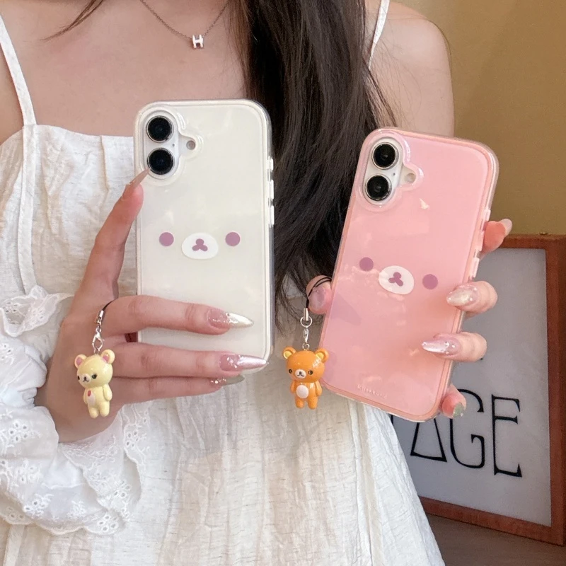 呆萌小熊挂件适用iPhone16promax手机壳苹果14网红15pro可爱13女