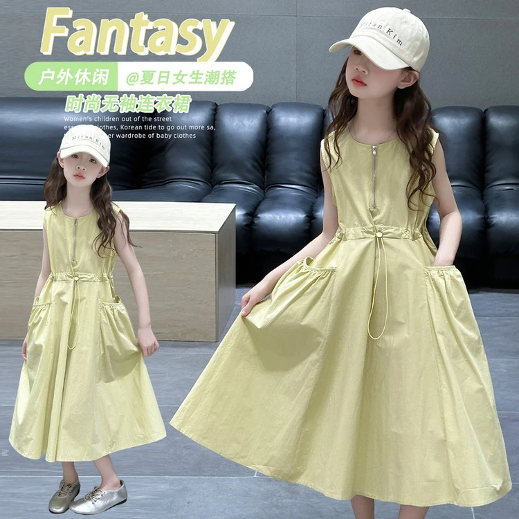 女童连衣裙夏季2025新款女大童夏装无袖裙儿童背心公主裙女孩裙子