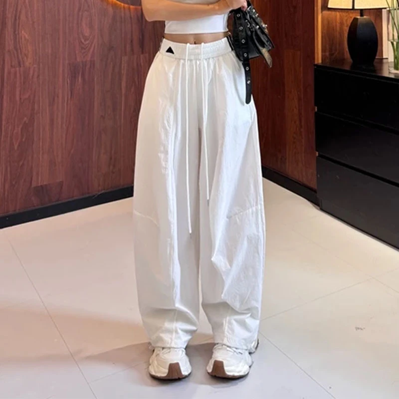 韩版速干阔腿休闲裤女夏季新款薄款防晒松紧腰宽松显瘦香蕉弯刀裤