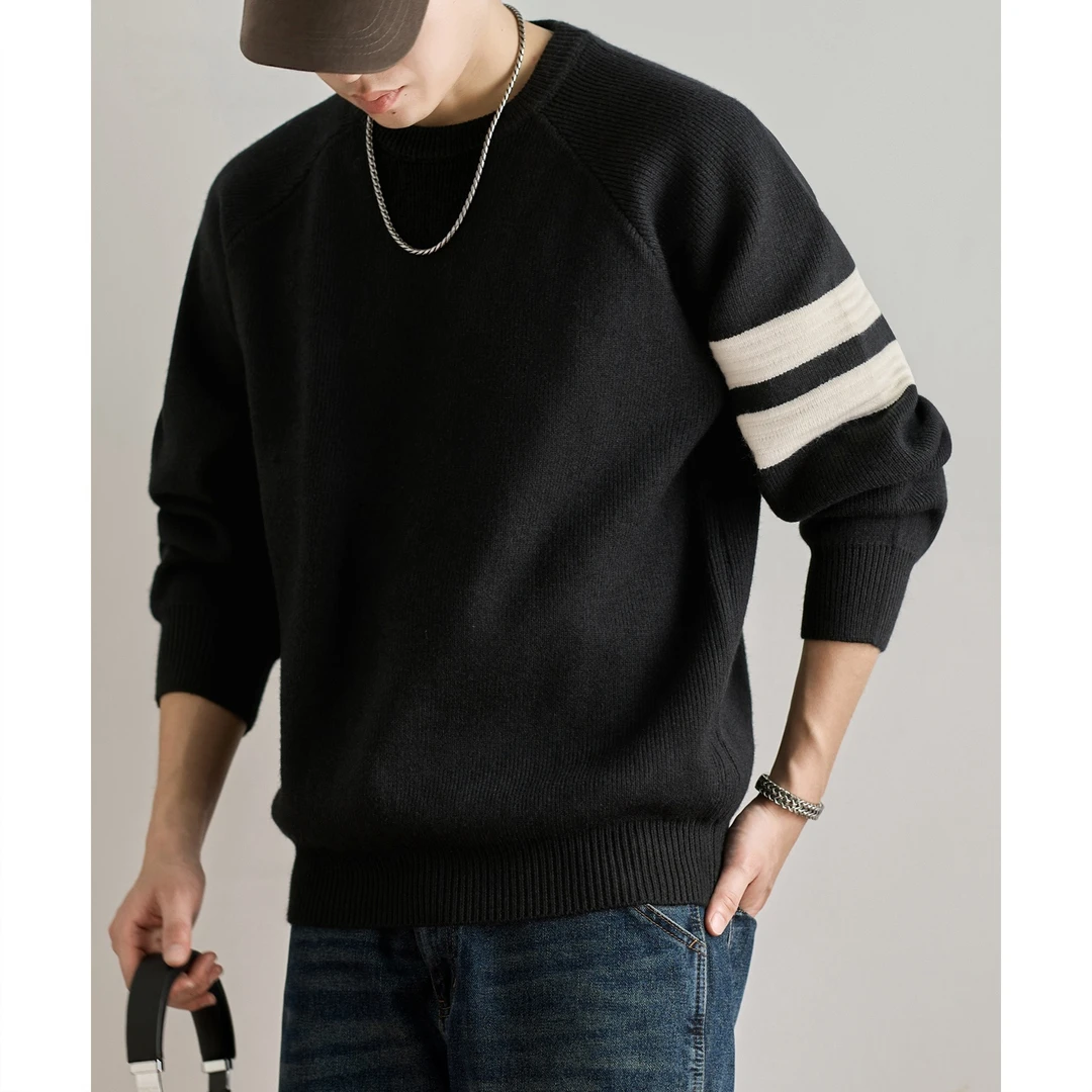 U&PURA美式潮牌撞色圆领毛衣男秋冬季新款宽松休闲保暖百搭针织衫