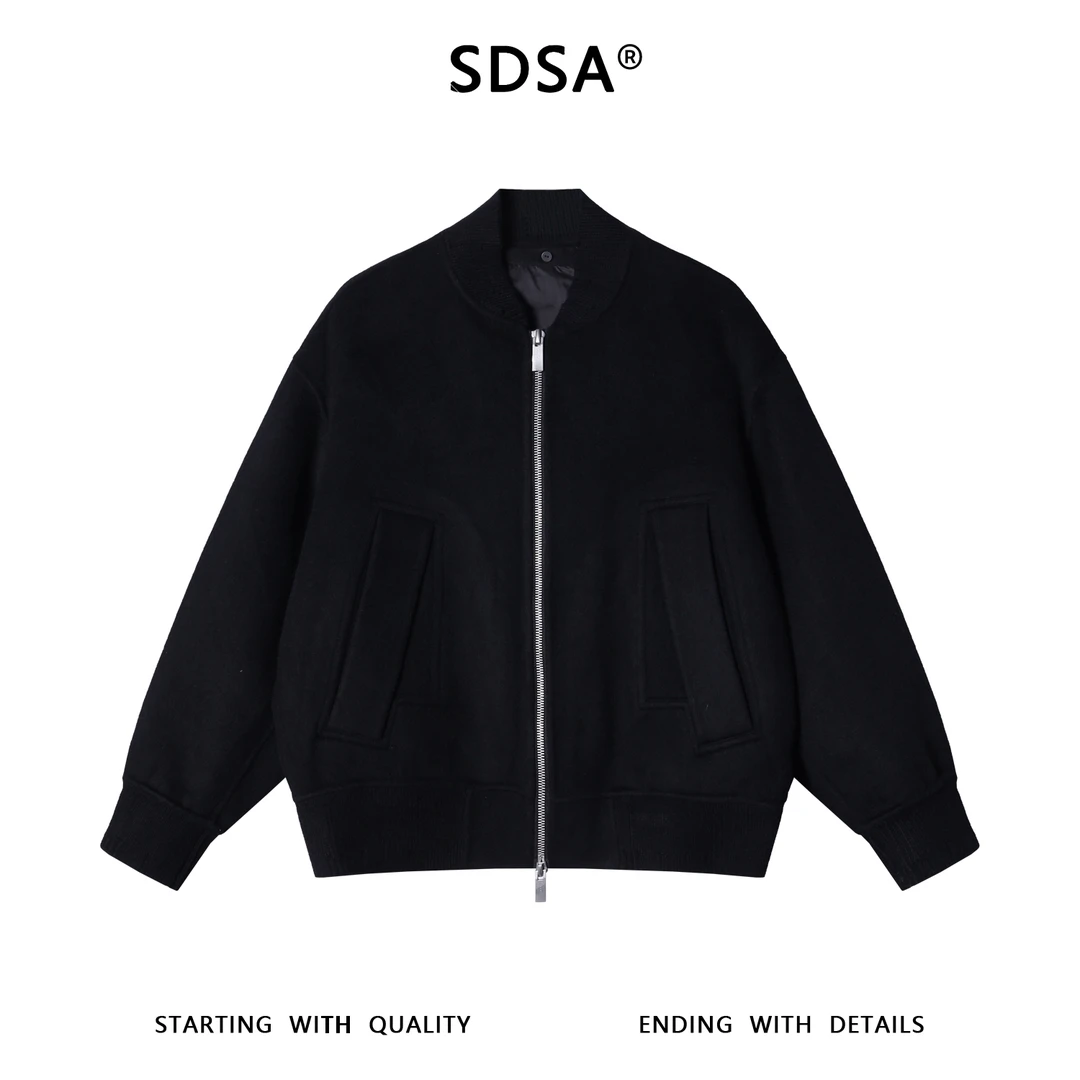 SDSA秋冬新款痞帅男装简约时尚棒球领羊毛大衣羽绒服两件套百搭