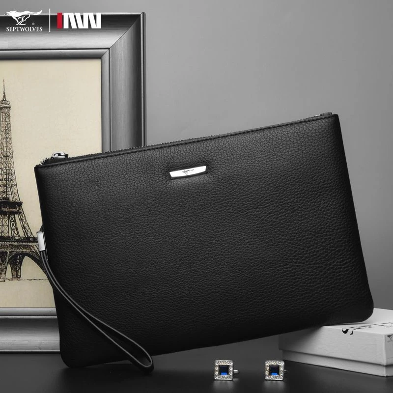 七匹狼真皮男包男士手包多功能新款正品高档头层牛皮手拿包信封包