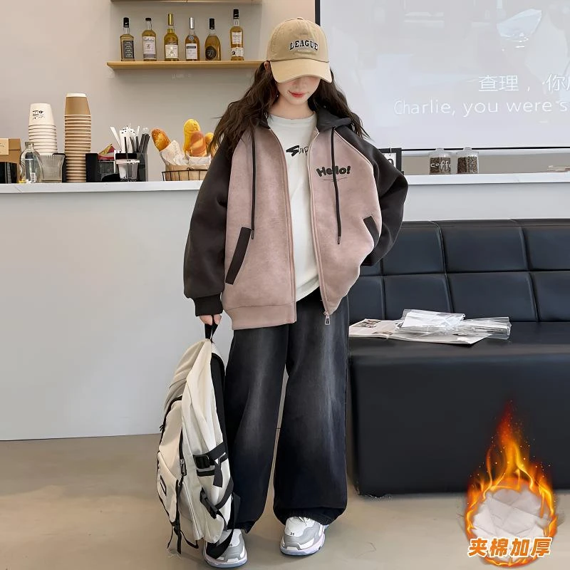 女童棒球服加厚外套秋冬2025冬季大童洋气新款拉链衫儿童女童外套