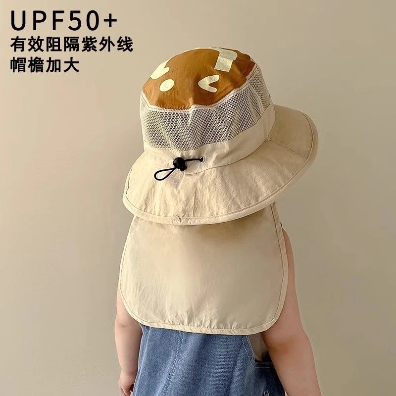 儿童帽子夏季薄款透气网眼披肩护脖大檐防晒遮阳帽男女宝宝太阳帽