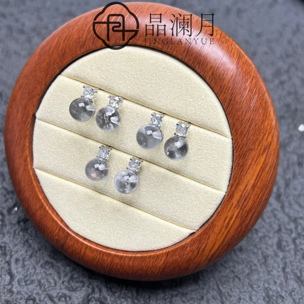 【晶澜月】P051天然水晶 白水晶耳钉 多样性发其一