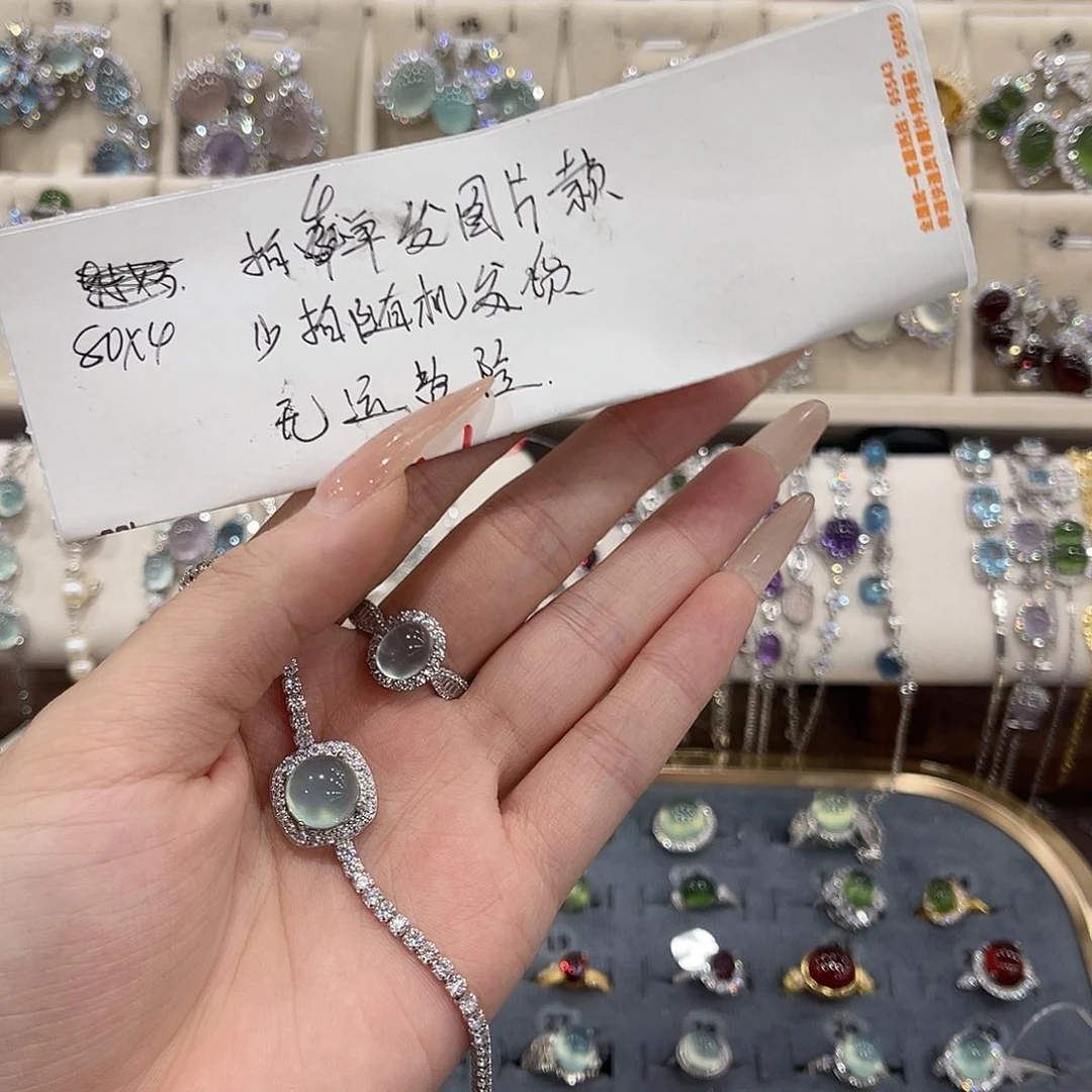 西****蛇纹石玉银S925镶嵌戒指