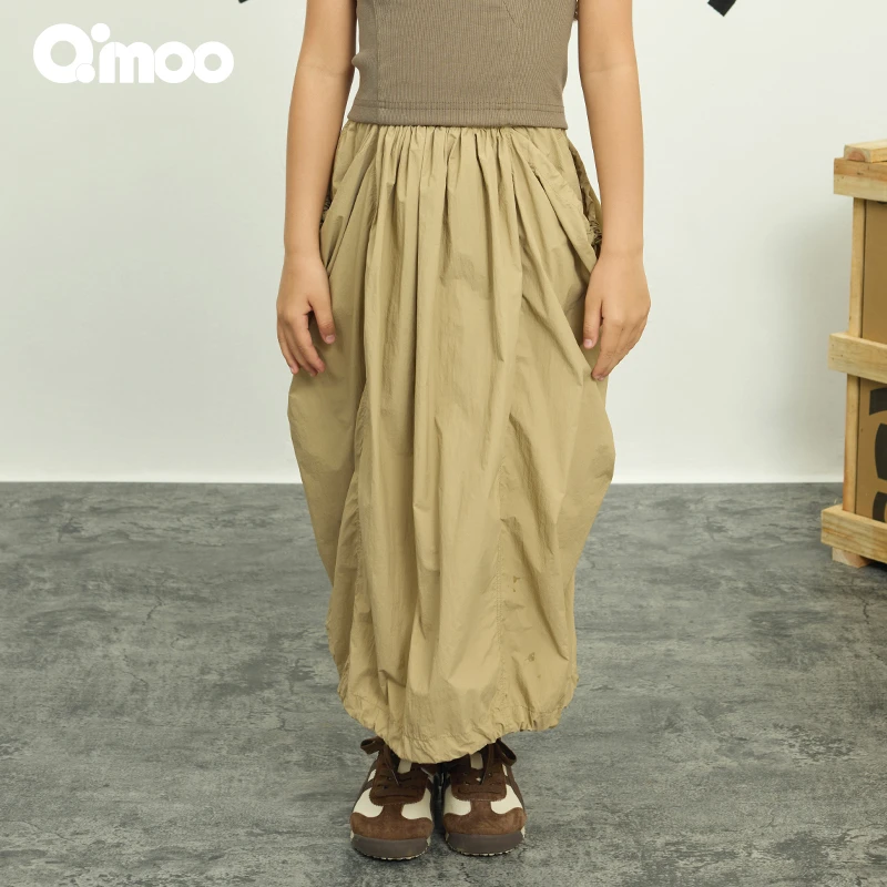 Qimoo/淇木夏季女童休闲百搭时尚复古纯色褶皱宽松半裙QSS2QP317C