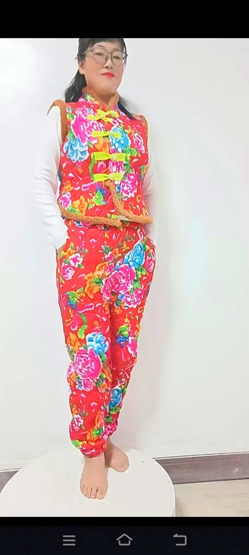 表演服国风灯笼裤民族风马甲秧歌服印花服装大花长裤