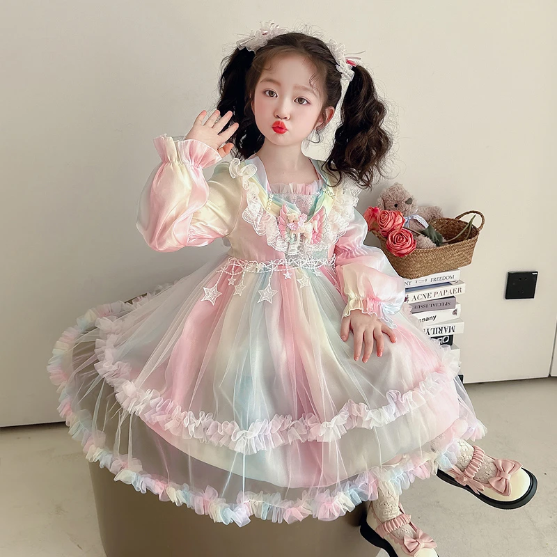 女童网红小马宝莉彩虹裙儿童春秋新款洛丽塔公主裙春装生日连衣裙