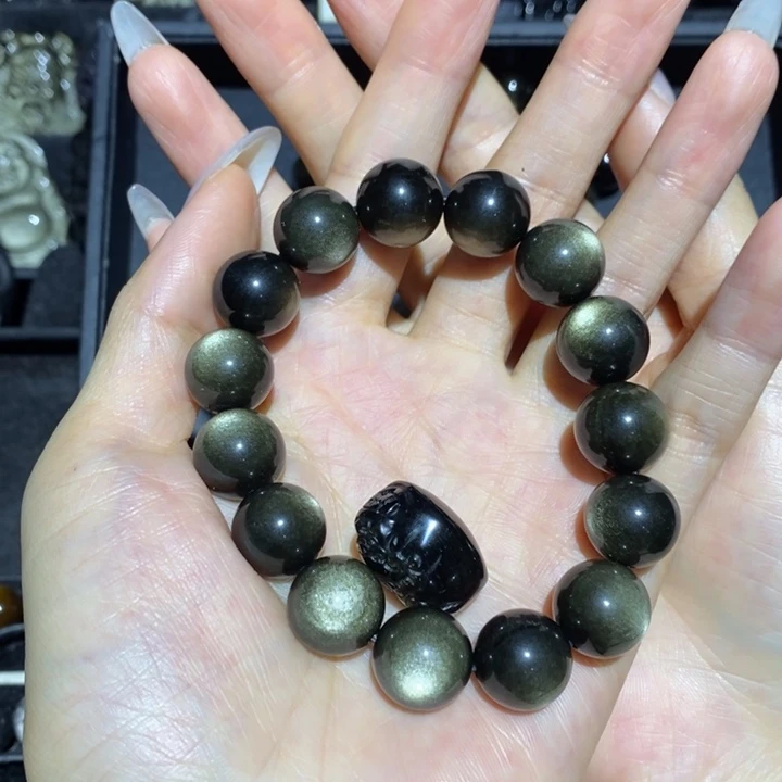 黑曜岩未镶嵌手链美**了