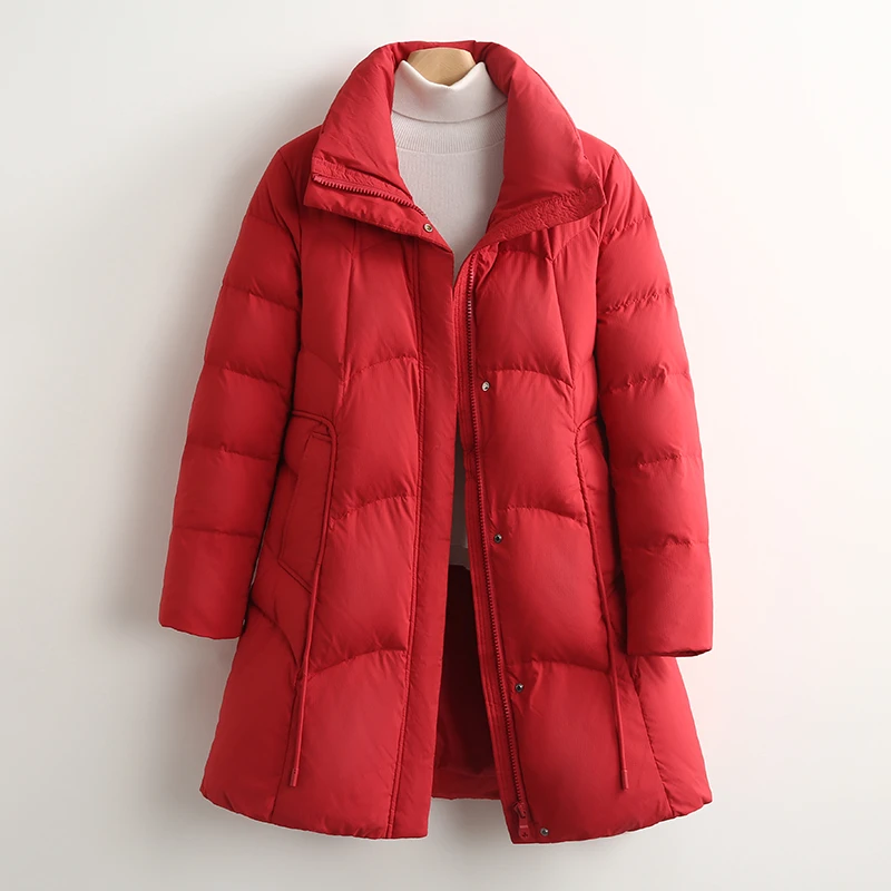 【伍莎-自营】中长款百搭通勤保暖羽绒服#QLM48H008