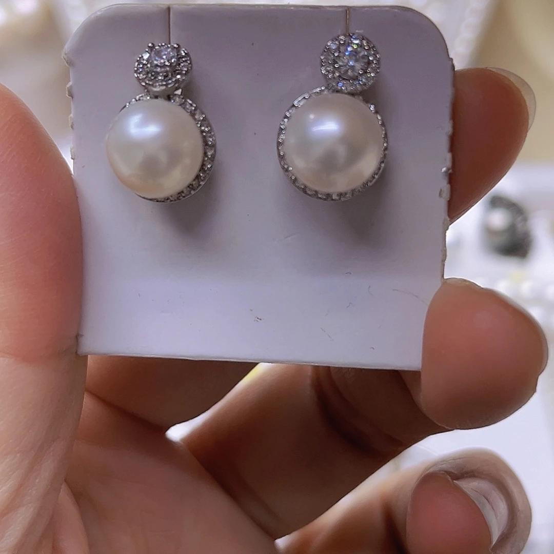 吊坠或者耳钉淡水珍珠银S925镶嵌