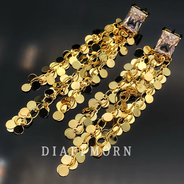 铜合金合成锆石耳饰 Y.M〖流光〗超闪女神气质流苏耳环