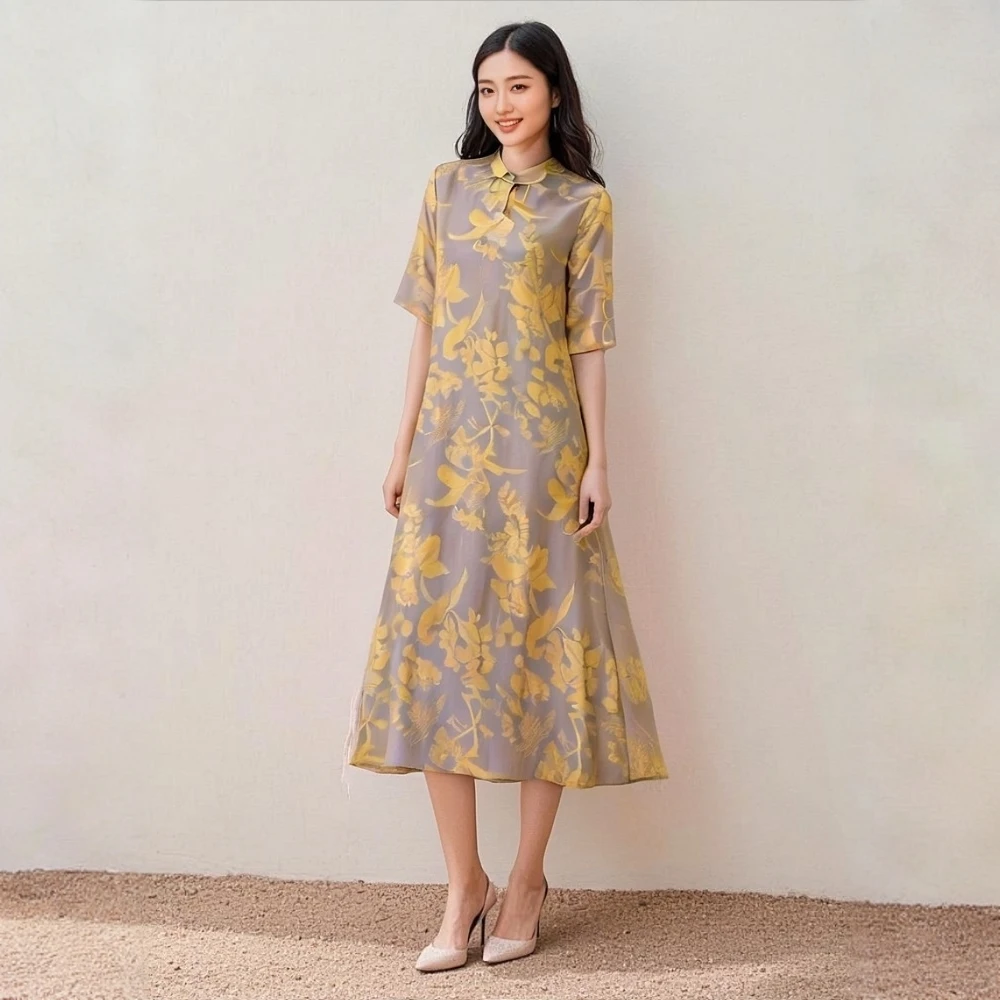 6952-21【百鸟朝凤】休闲印花连衣裙