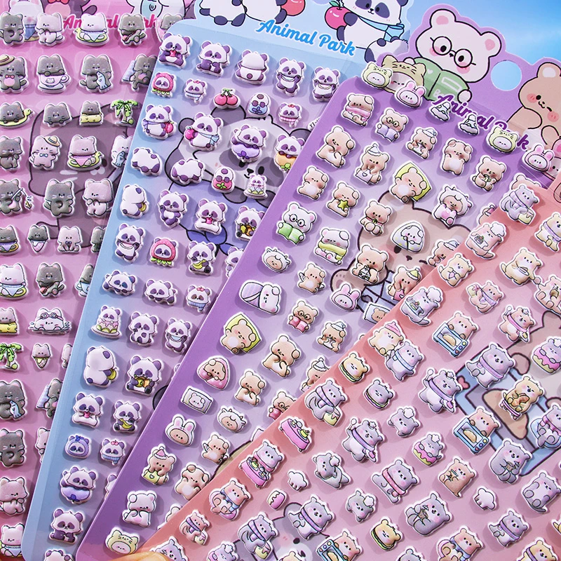 卡通可爱动物小图案装饰手账贴纸3d立体熊猫泡泡贴儿童奖励贴画