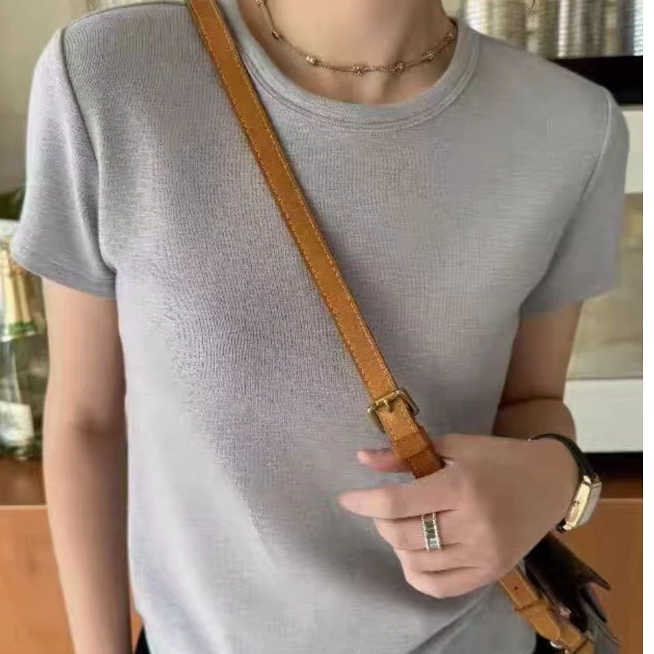 【微黛】春夏圆领短袖简约纯色休闲百搭女士短款S2520