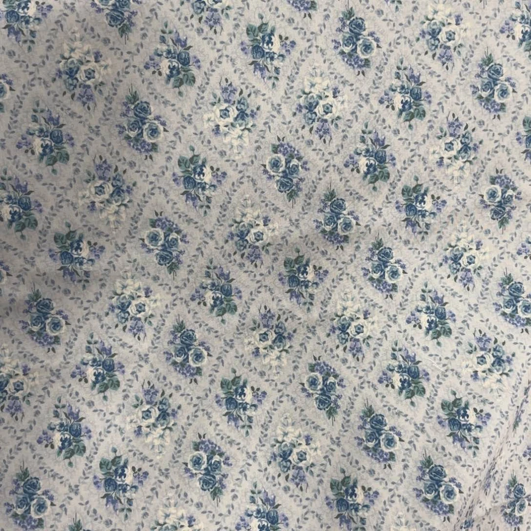 棉日本双日20支棉玫瑰菱格蓝色半米