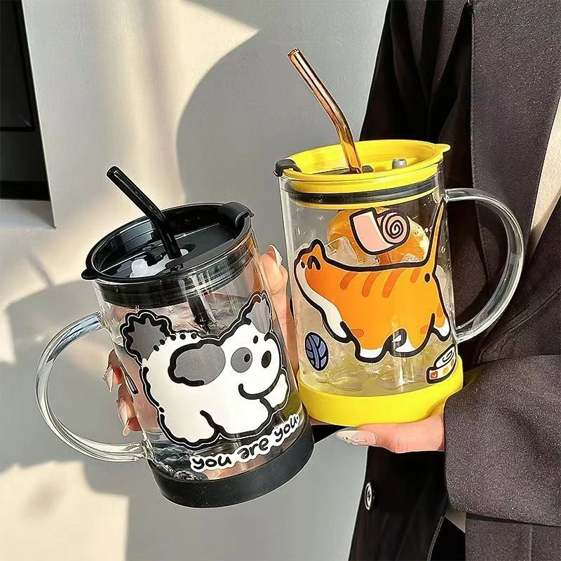 1升办公室上班族简约杯子高颜值杯新款大容量水杯耐热玻璃吸管杯