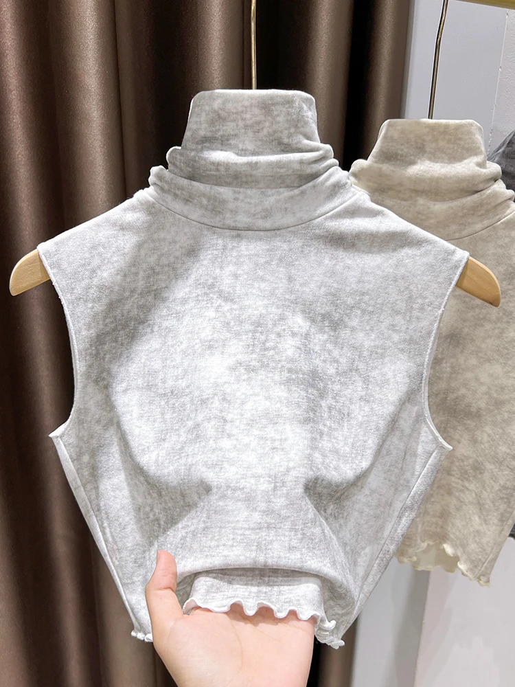 高领扎染无袖针织背心女内搭磨毛打底衫2025新款修身叠穿短款上衣