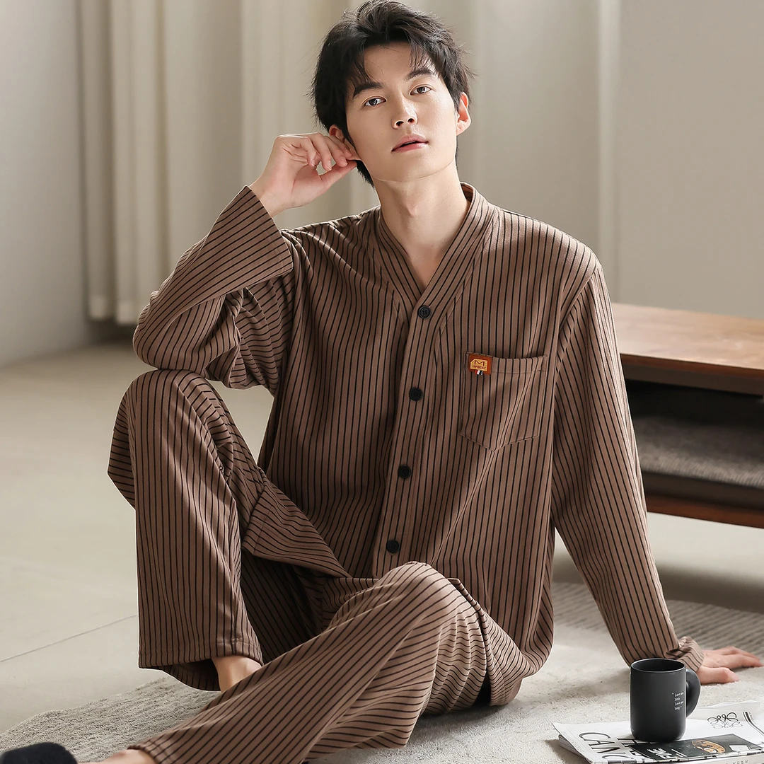 德绒睡衣男春秋季长袖长裤保暖高级感男士冬天薄绒家居服大码套装