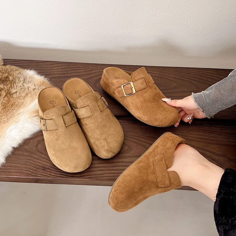 内增高5公分魔术扣圆头增高包头勃肯半拖2025秋季新款时尚勃肯鞋